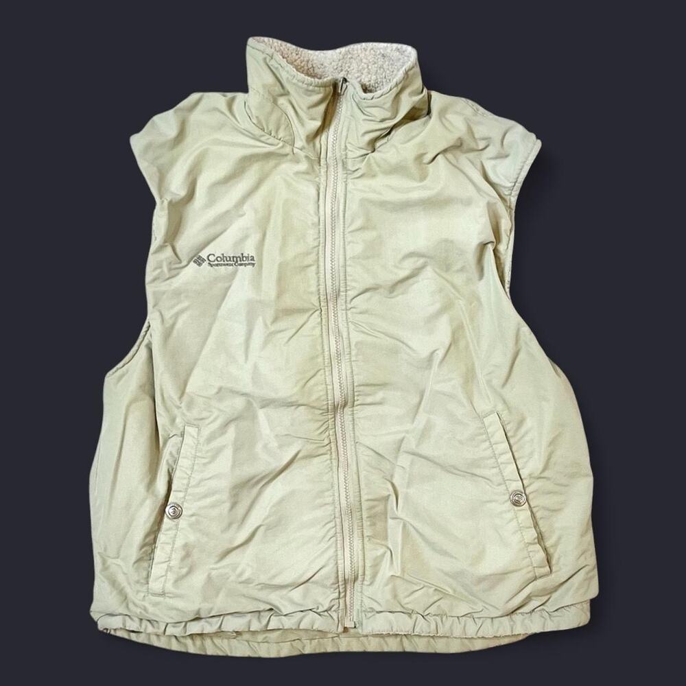 Columbia Sportswear Fleece-Lined Utility Vest Women’s Medium Beige Sherpa Zip-Up